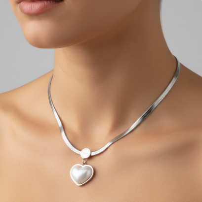 Silver İncili Kalp Kolye