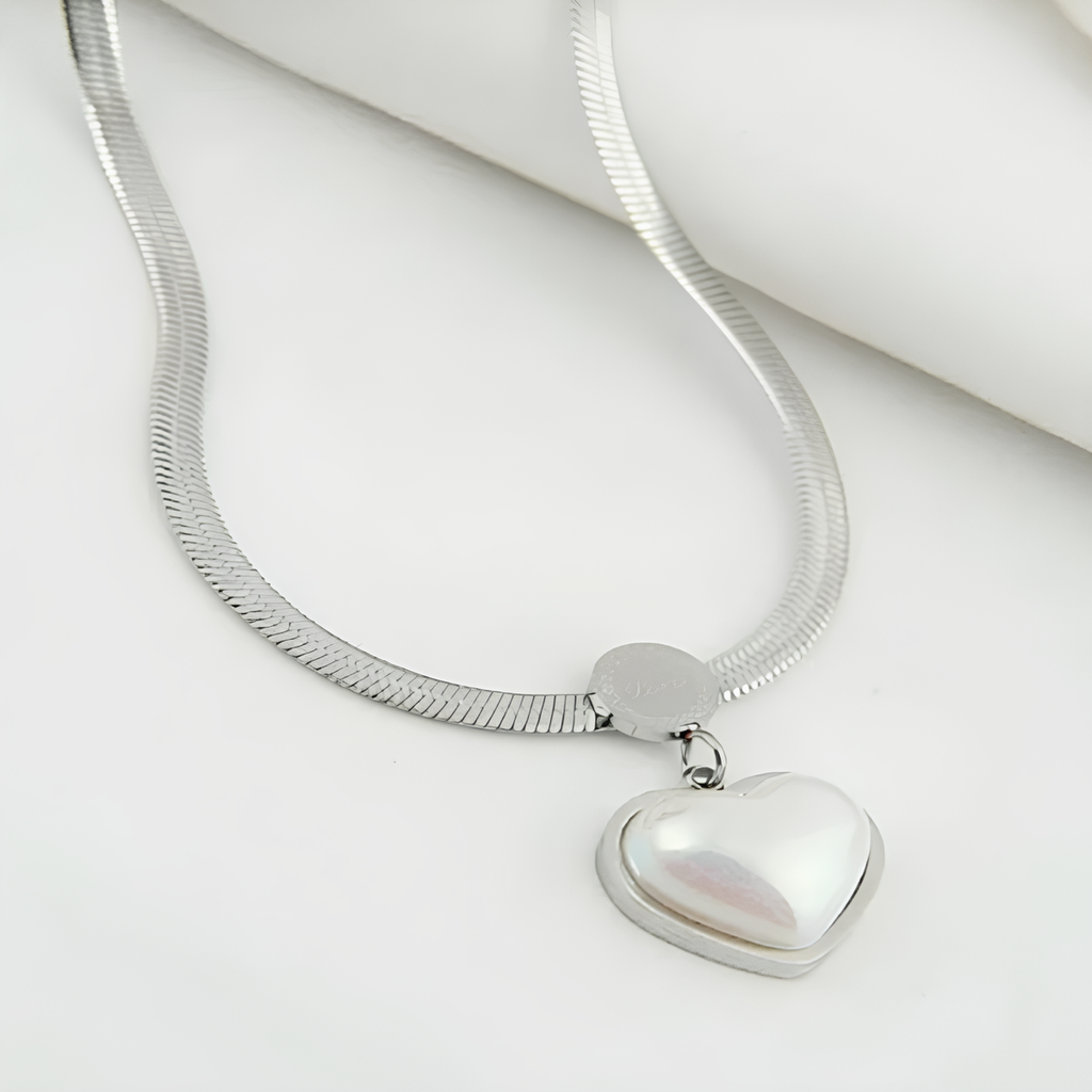 Silver İncili Kalp Kolye